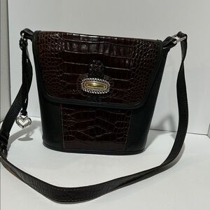 Brighton Magaleine H1509 Black & Dark Brown Croc-Textured Crossbody Bag